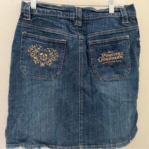 Disney Store Women's Pirates Of The Caribbean At Worlds End Denim Skirt Sz 8